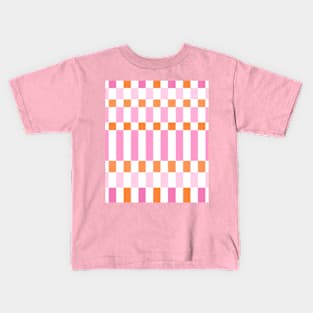 Pink and Orange Checkered Pattern Kids T-Shirt